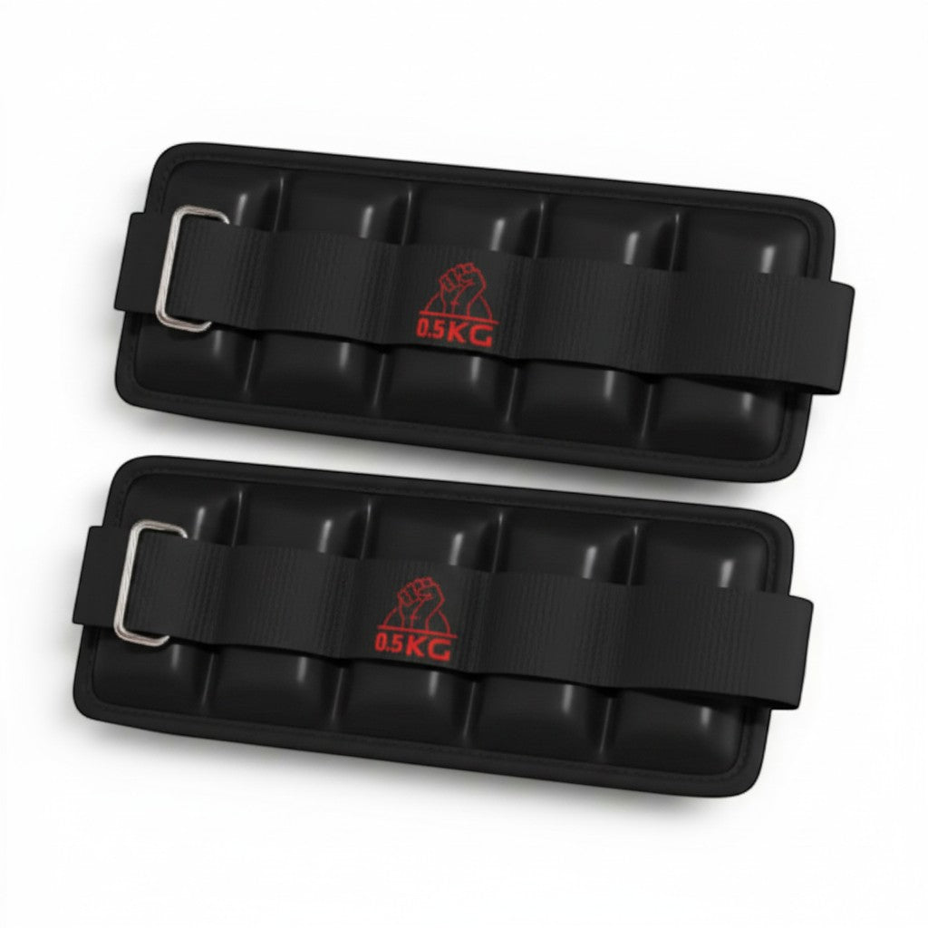 Black adjustable ankle and wrist weights 0.5kg pair with premium fitness design.