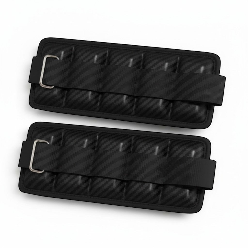 Black striped adjustable ankle and wrist weights 2kg pair for advanced resistance training and athletic workouts.