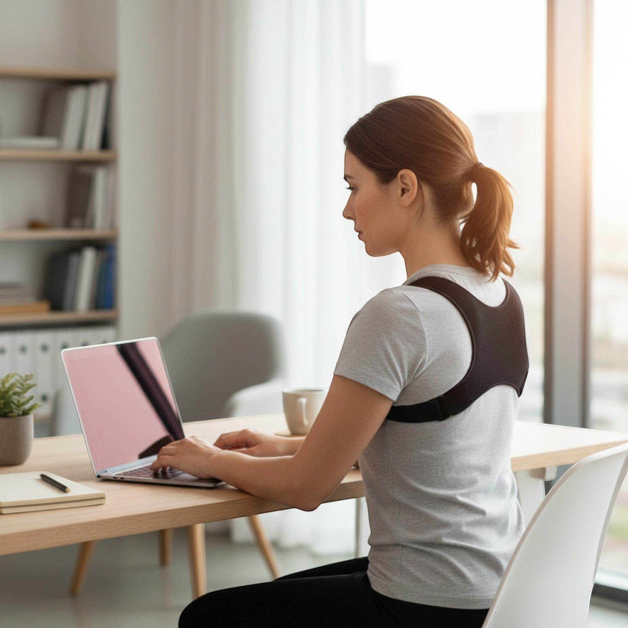 Lightweight and breathable posture support designed to provide comfort and a secure fit throughout the day.