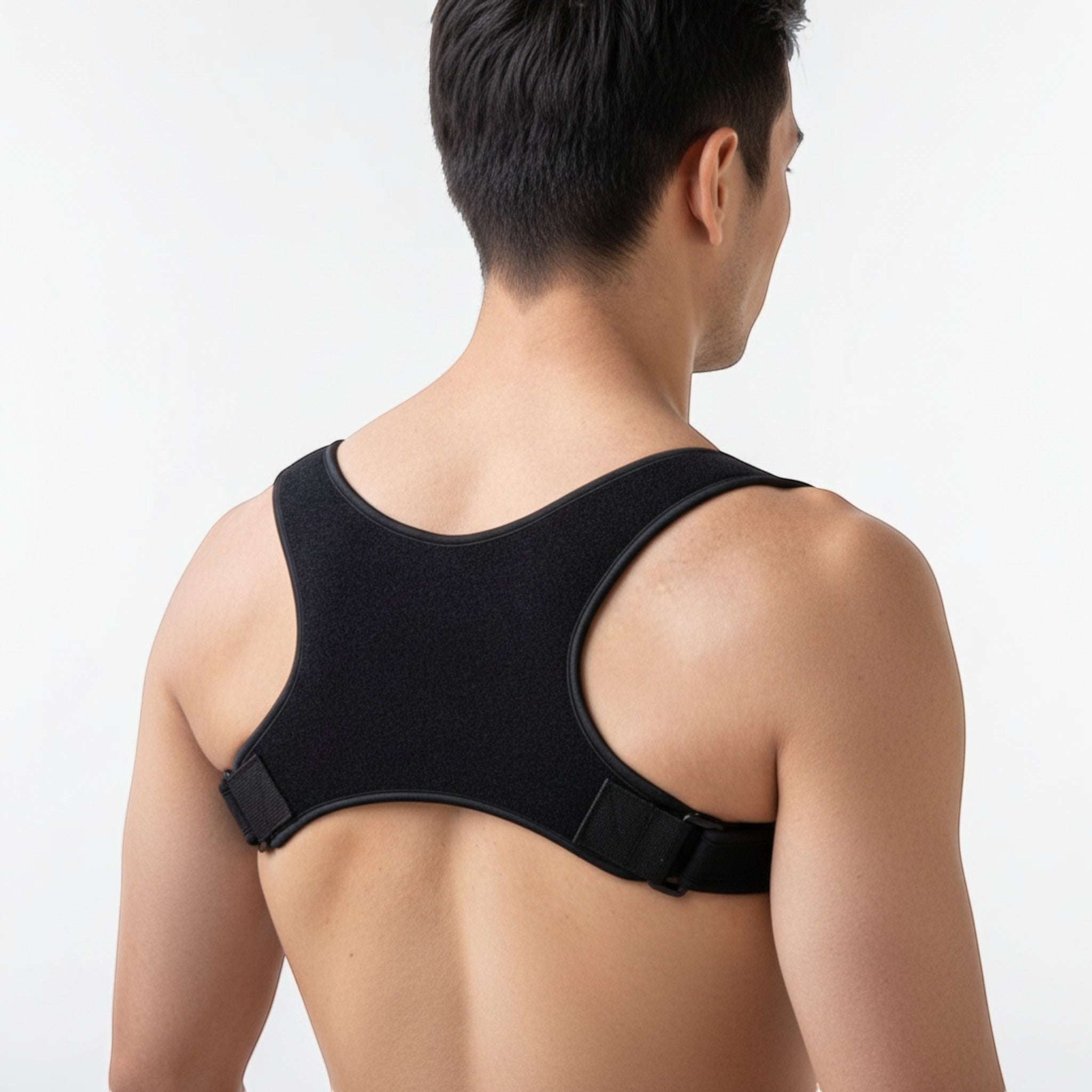 Designed for discreet daily wear, this posture support brace fits comfortably under or over clothing.