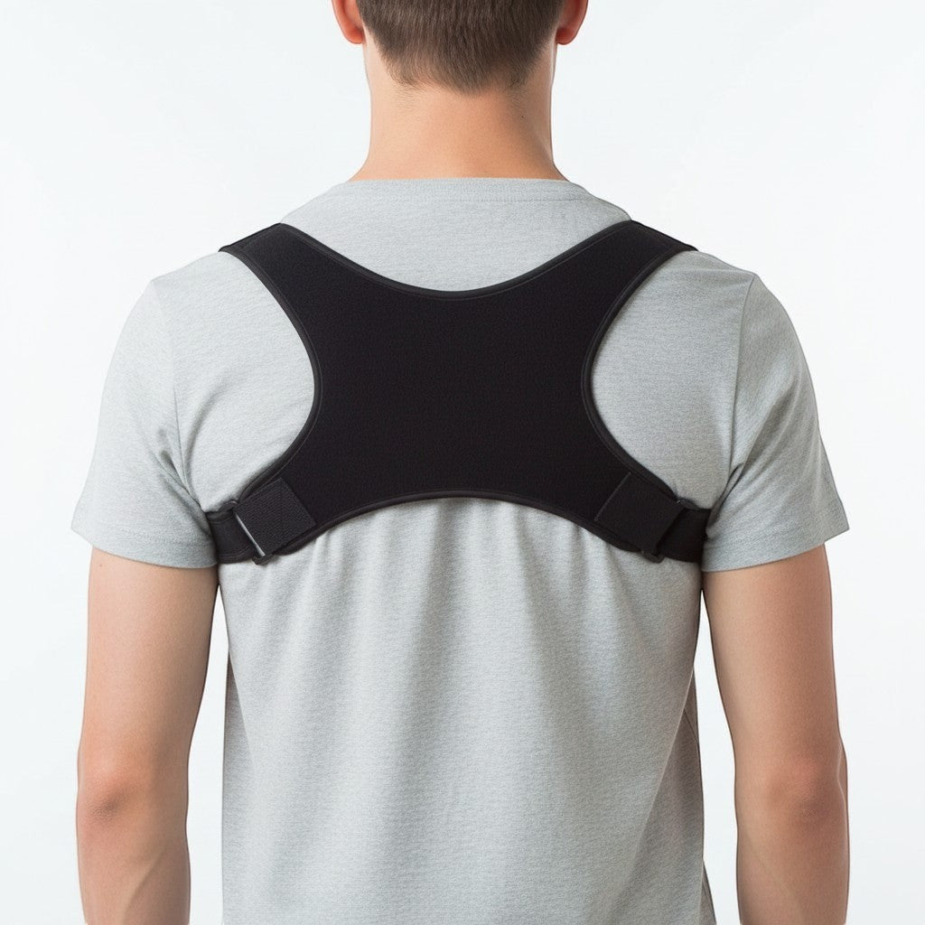 Enjoy comfortable support throughout the day with a lightweight posture brace featuring adjustable straps and ergonomic design.