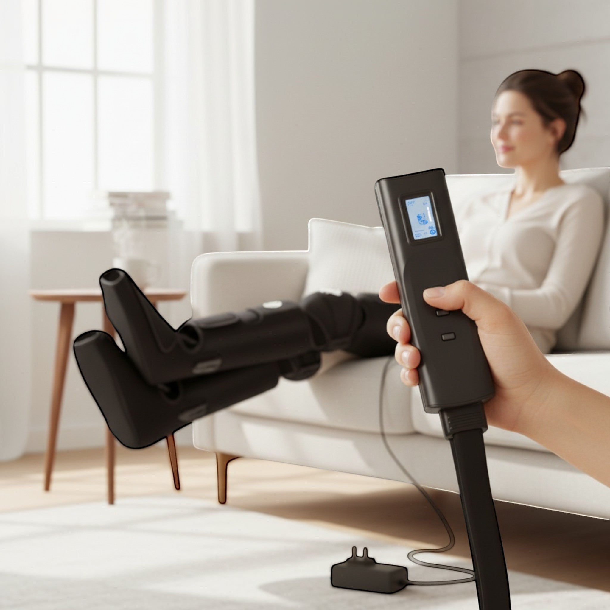 Relax after a busy day with an air compression leg massager designed for comfort and everyday wellness routines.