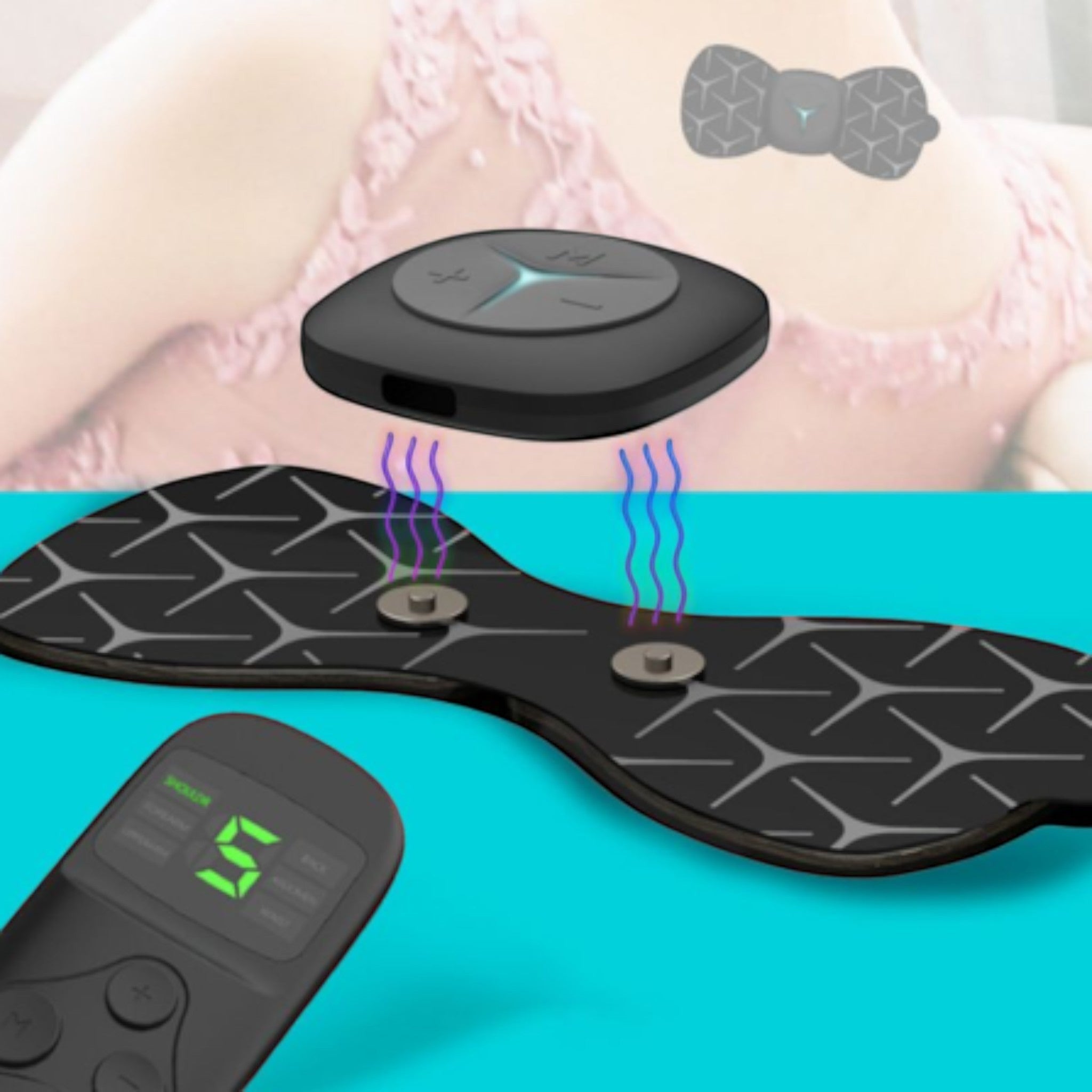 Enjoy a customizable massage experience with a compact EMS massage pad featuring multiple modes and intensity levels.