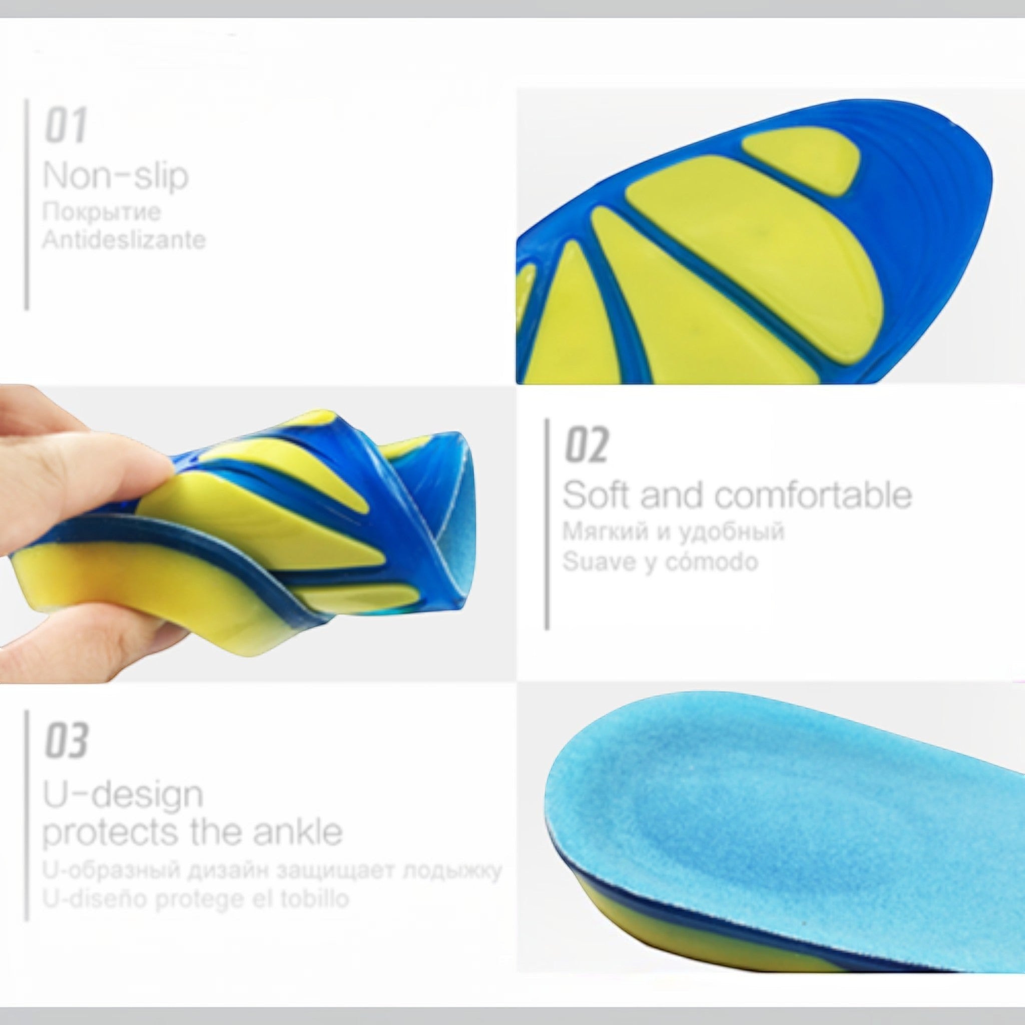 Experience enhanced comfort with gel insoles designed for sports, work, walking, and everyday activities.