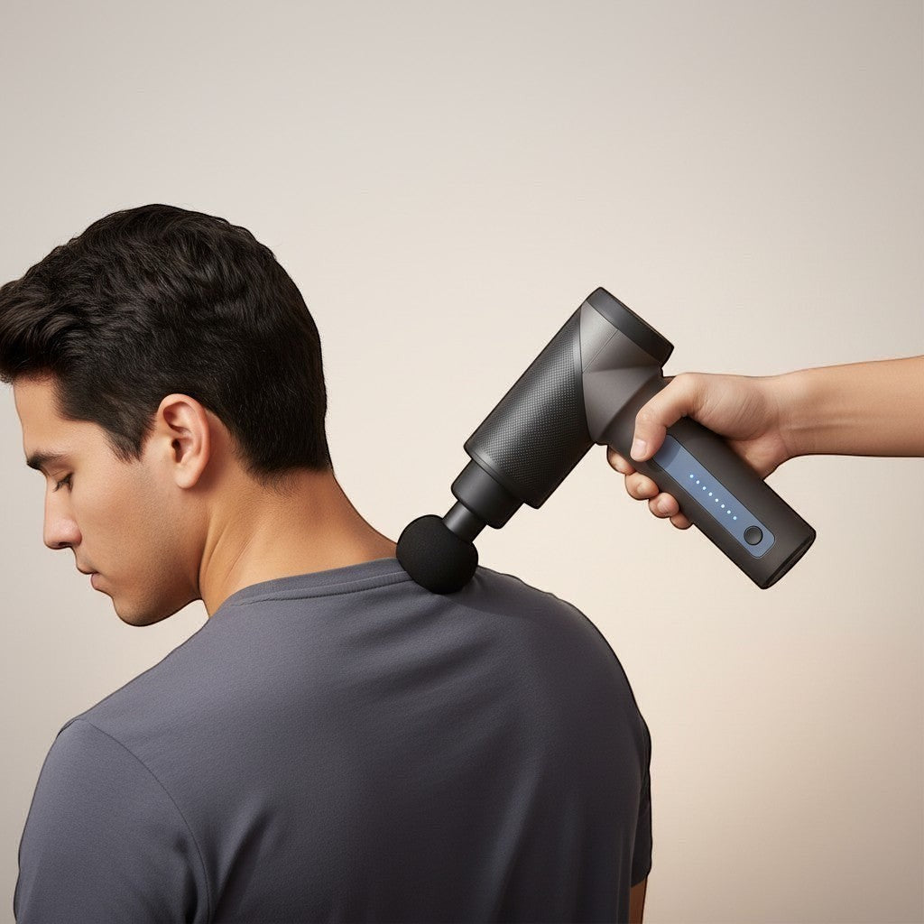 A portable massage gun designed to complement active lifestyles, fitness routines, and everyday relaxation sessions.
