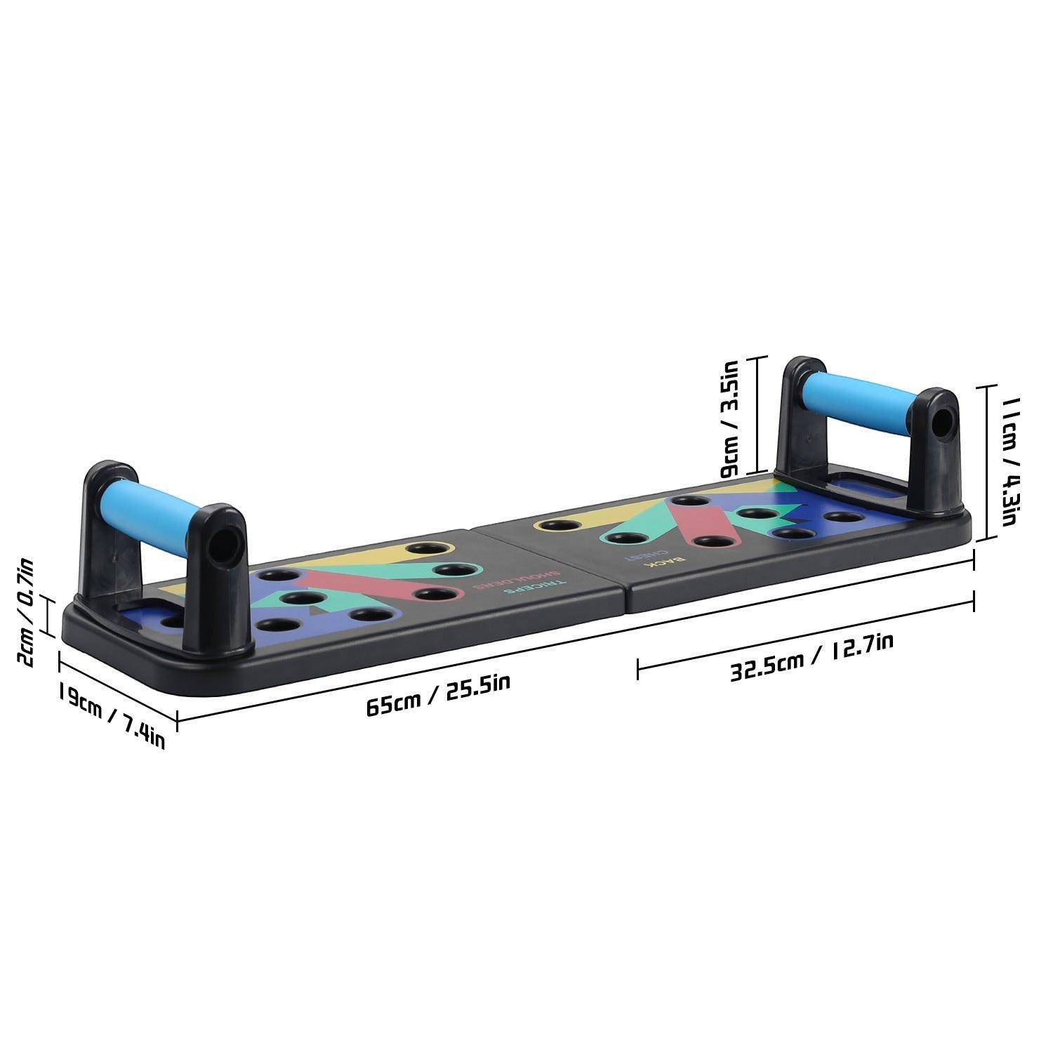 Train chest, arms, shoulders, and core with a versatile push-up board system designed for effective home workouts.
