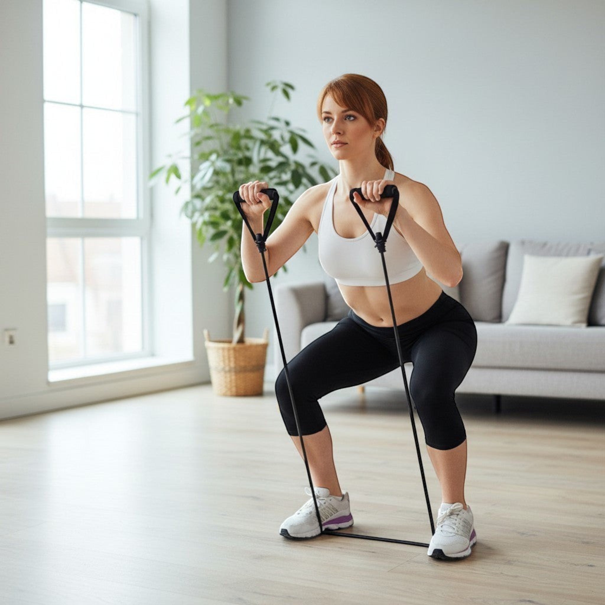 A portable resistance band set designed for strength training, flexibility exercises, and active lifestyles at home or on the go.