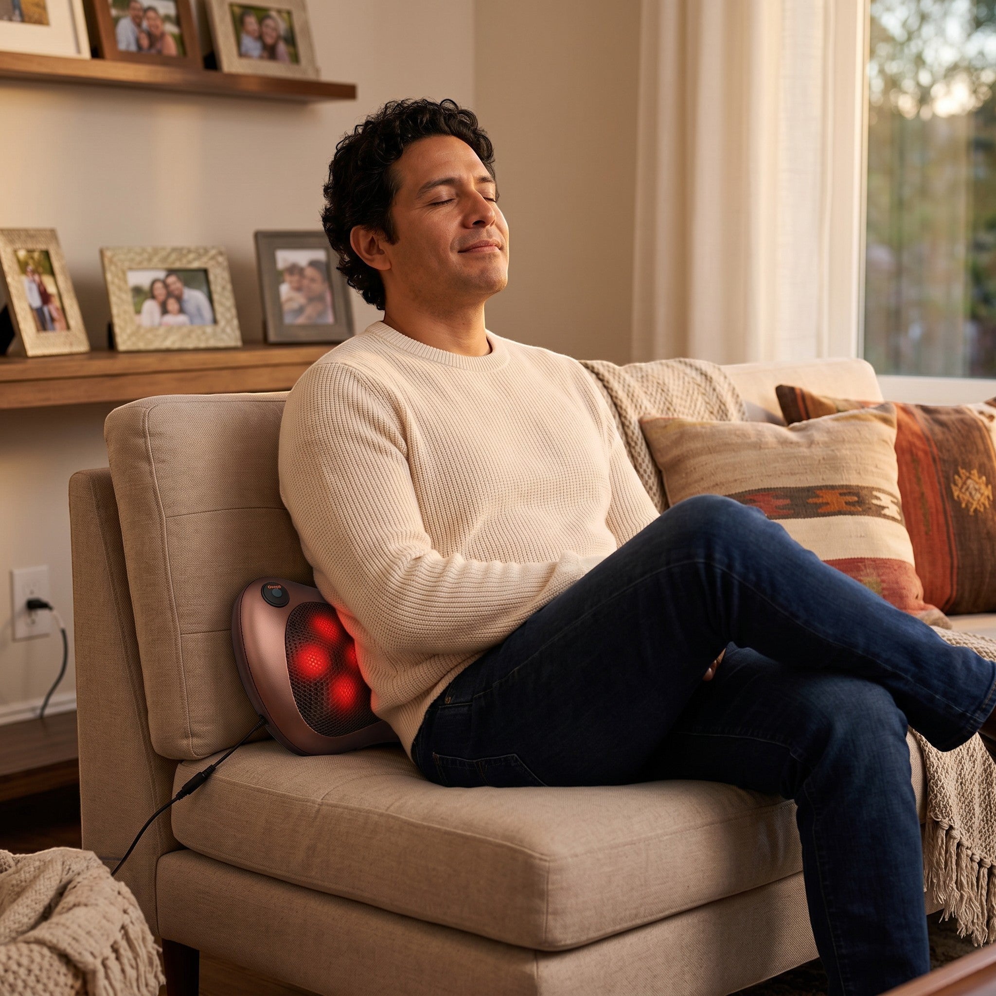 Experience comfortable massage sessions with a portable pillow designed for home, office, and vehicle use.