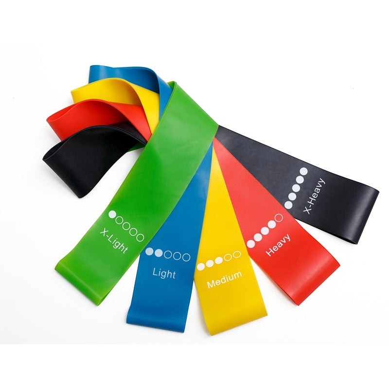 Portable resistance bands designed for yoga, pilates, stretching, and home fitness routines.