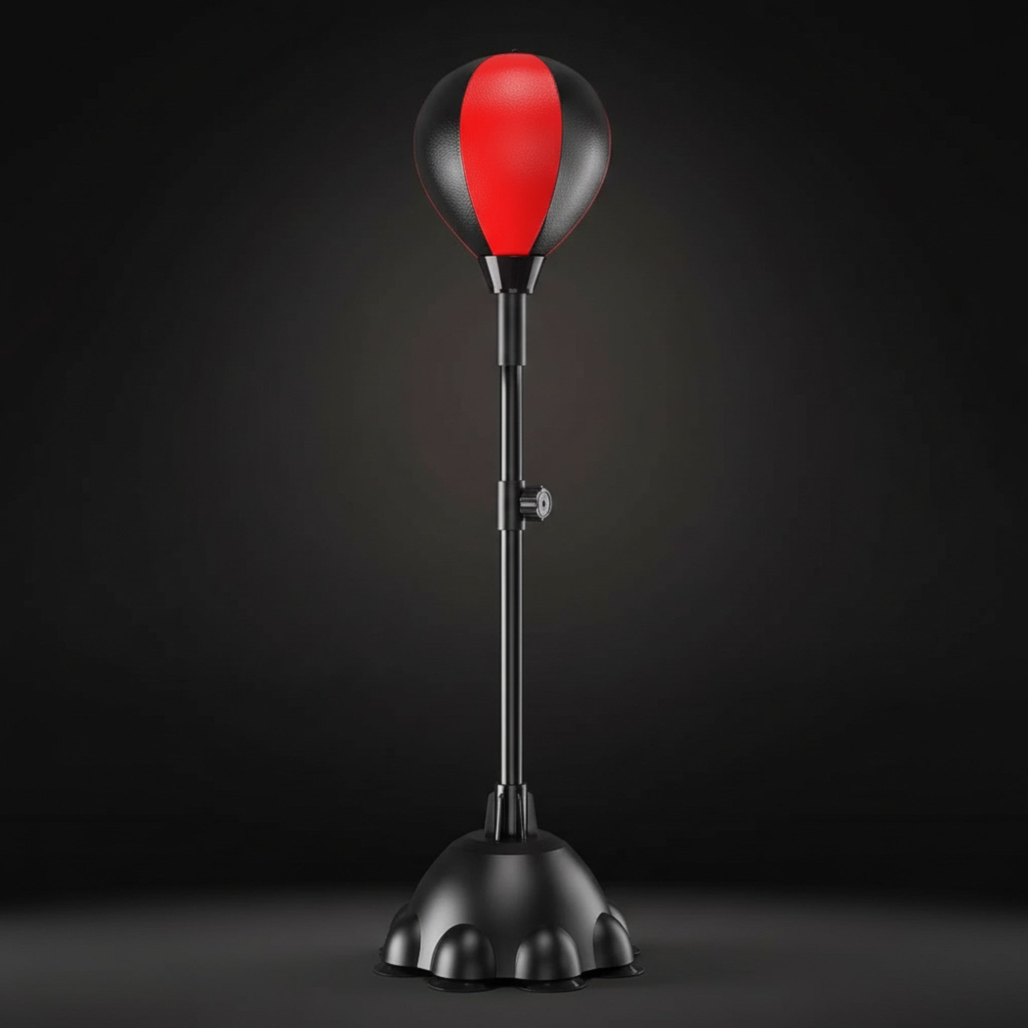 Saco de boxeo vertical The Fitness Universe em PU preto e vermelho para treino de força e cardio em casa.