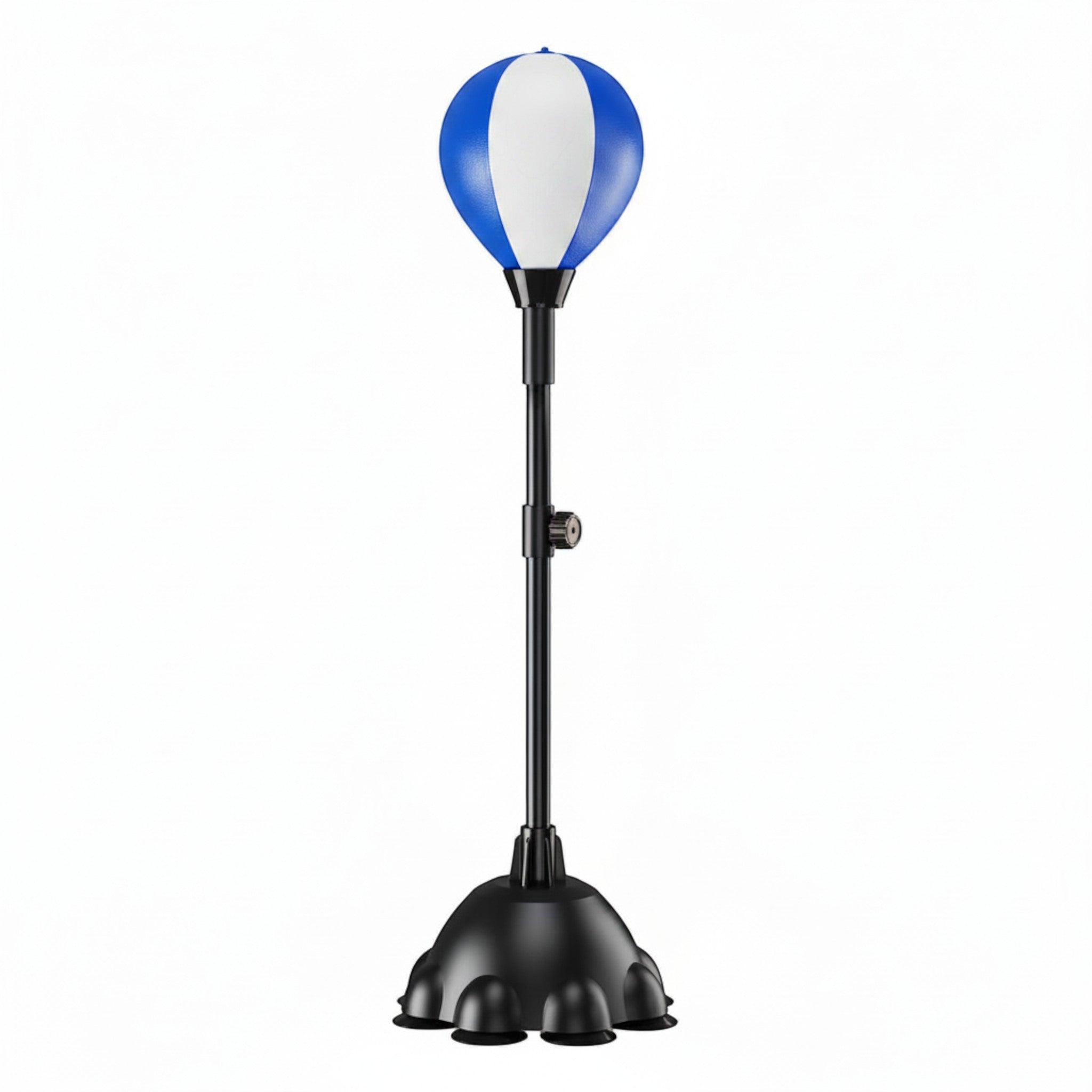 Saco de boxeo vertical The Fitness Universe azul e branco em PU, para treino de força e cardio em casa.